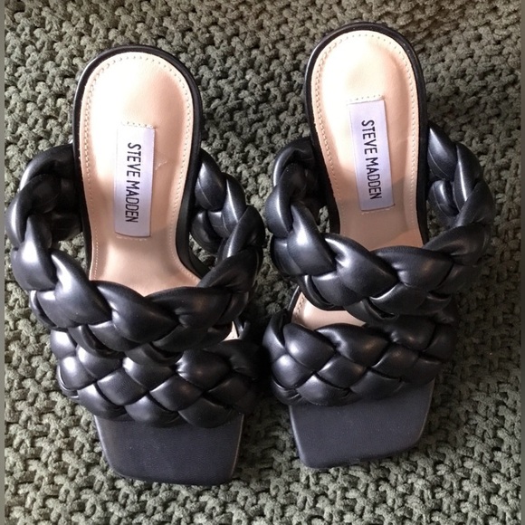 NWOT Steve Madden Women’s Black Kenley Chunky Braided Open-Toe Heels; Size 6 - Picture 2 of 7